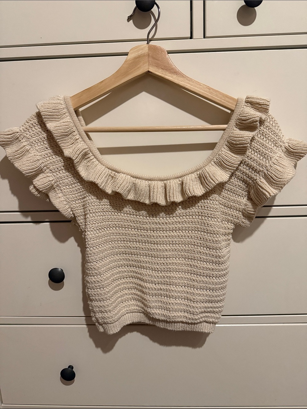 H&M Cream Off-the-Shoulder Ruffle Knit Sweater
